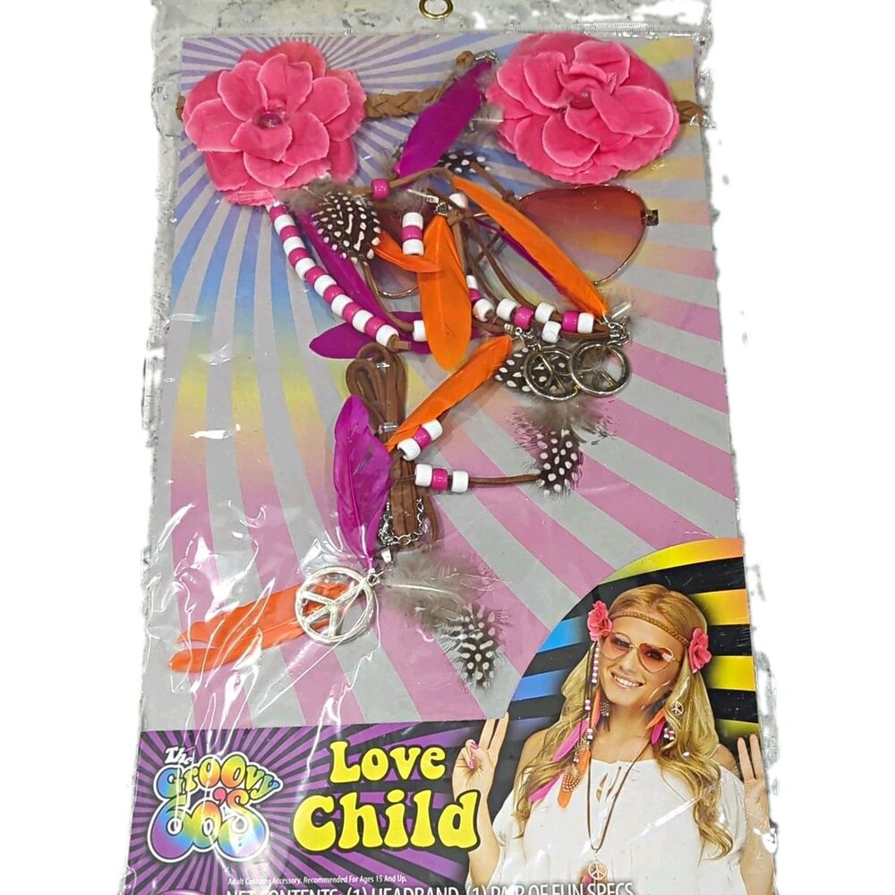 The Groovy '60s Love Child Hippie Accessory Set, Women One Size, 1960s